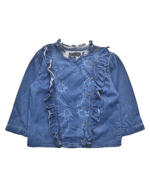 A Blue Long Sleeve Tops from Velveteen in size 5T for girl. (Front View)
