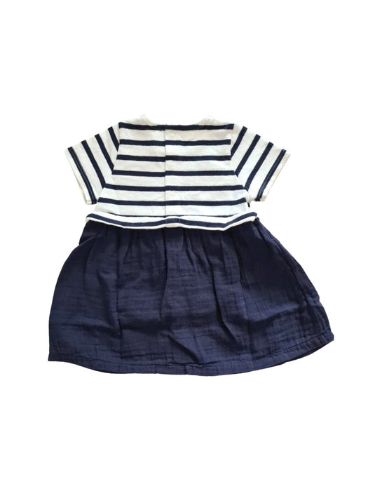 A Navy Short Sleeve Dresses from Petit Bateau in size 6-12M for girl. (Back View)