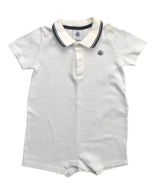 A White Short Sleeve Rompers from Petit Bateau in size 6-12M for boy. (Front View)