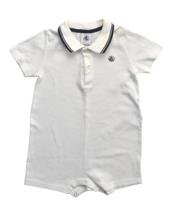 A White Short Sleeve Rompers from Petit Bateau in size 6-12M for boy. (Front View)
