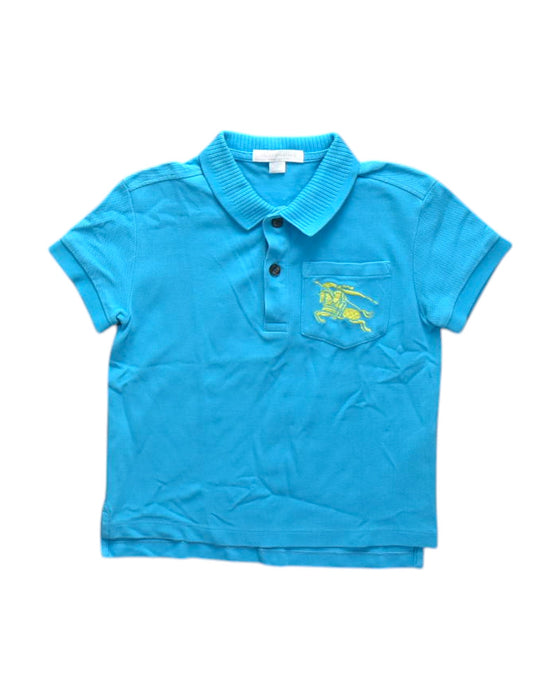 A Blue Short Sleeve Polos from Burberry in size 4T for boy. (Front View)