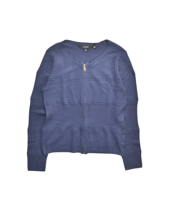 A Blue Zippered Sweatshirts from Guess in size 10Y for girl. (Front View)