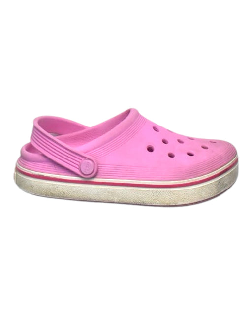 A Pink Slip Ons from Crocs in size 6T for girl. (Front View)