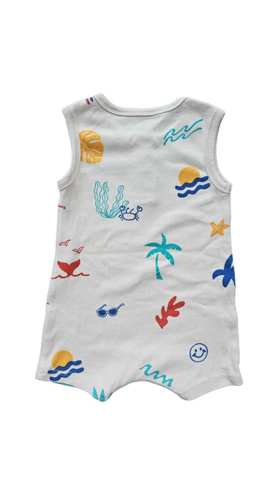 A Multicolour Sleeveless Rompers from Le Petit Society in size 3-6M for neutral. (Back View)
