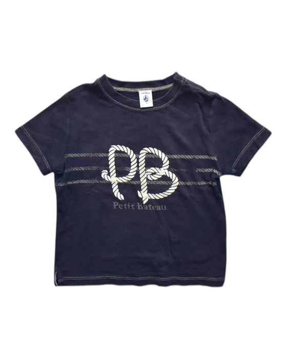A Navy Short Sleeve T Shirts from Petit Bateau in size 4T for neutral. (Front View)