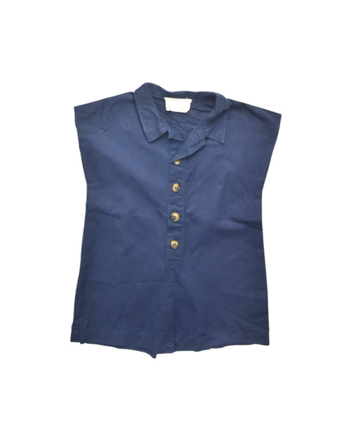 A Navy Sleeveless Rompers from Our Mini Nature in size 3T for girl. (Front View)