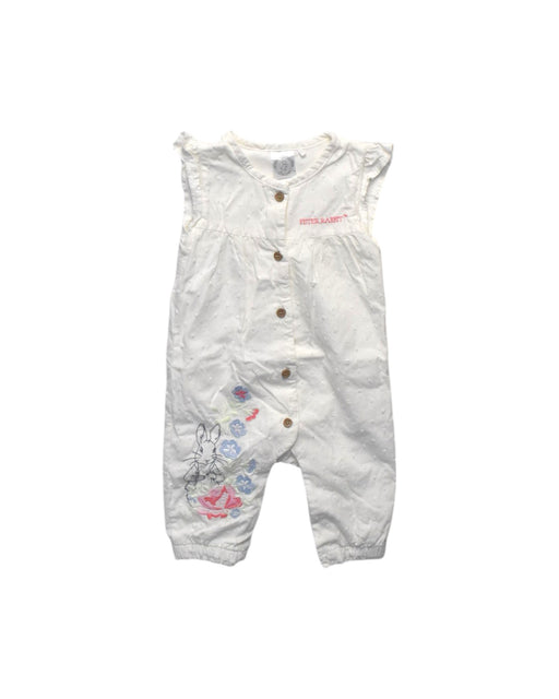 A White Sleeveless Rompers from Peter Rabbit in size 3-6M for girl. (Front View)