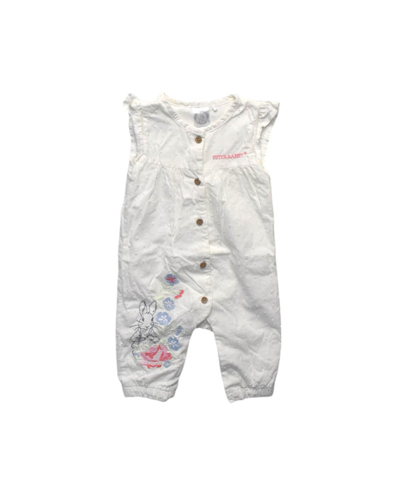 A White Sleeveless Rompers from Peter Rabbit in size 3-6M for girl. (Front View)