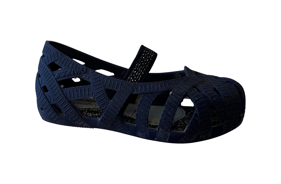 A Navy Flats from Mini Melissa in size 12-18M for girl. (Back View)