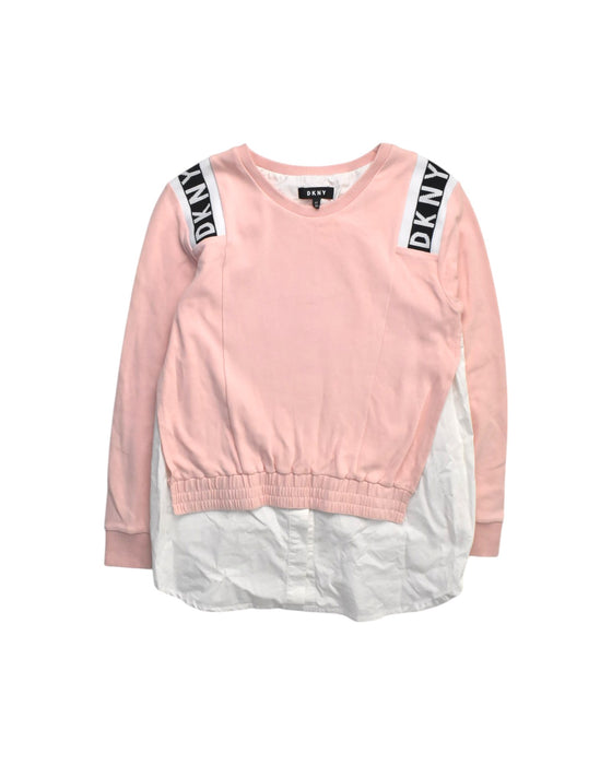 A Pink Long Sleeve Tops from DKNY in size 12Y for girl. (Front View)