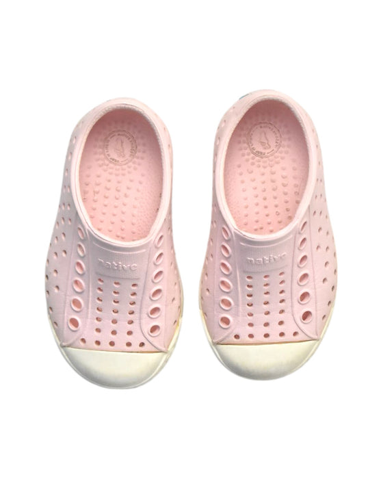 A Pink Slip Ons from Native Shoes in size 12-18M for girl. (Back View)