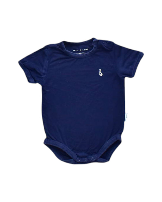 A Navy Short Sleeve Bodysuits from Raph and Remy in size 3-6M for neutral. (Front View)