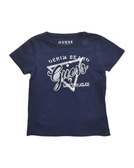 A Navy Short Sleeve T Shirts from Guess in size 4T for girl. (Front View)
