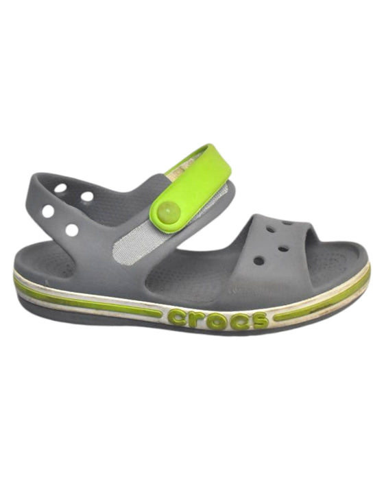 A Grey Sandals from Crocs in size 4T for boy. (Front View)