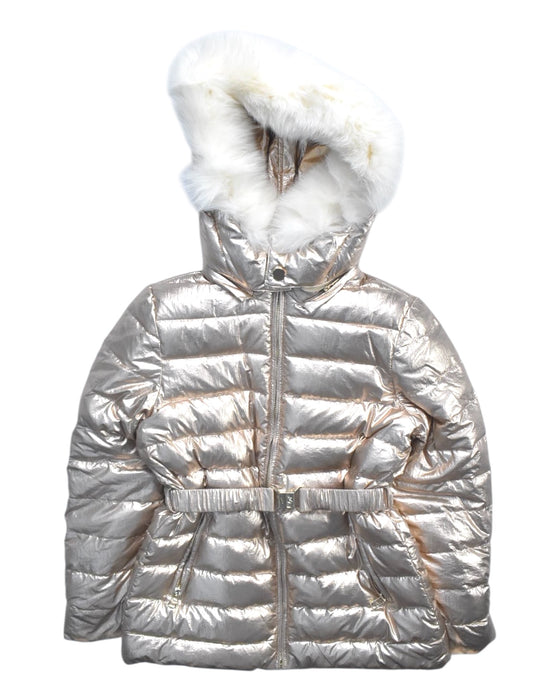 A Metallic Puffer/Quilted Jackets from Yves Salomon Enfant in size 10Y for girl. (Front View)