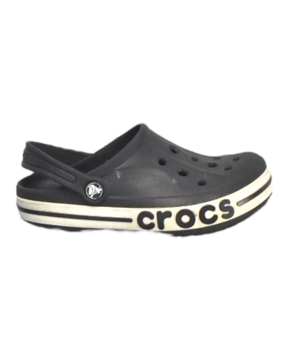 A Black Slip Ons from Crocs in size 6T for boy. (Front View)