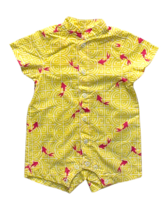 A Yellow Short Sleeve Rompers from Elly in size 0-3M for neutral. (Front View)