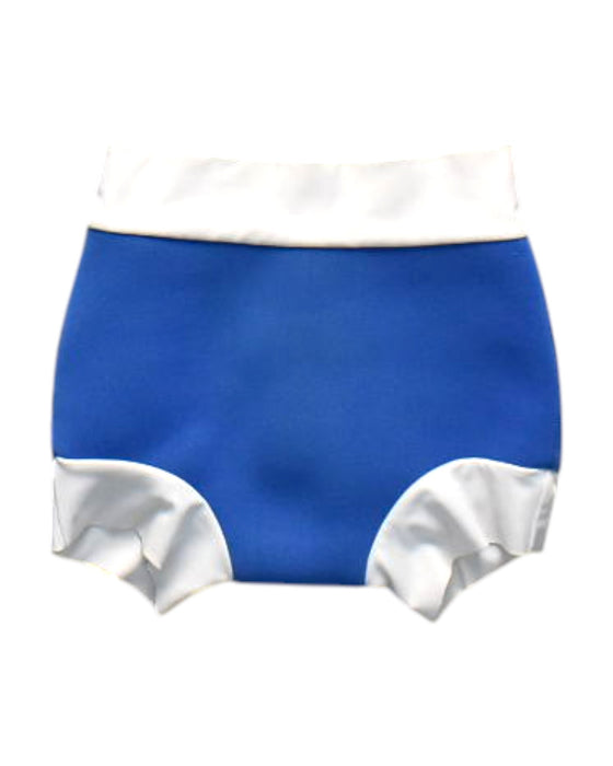 A Blue Swim Diapers from Cheekaaboo in size M for neutral. (Front View)