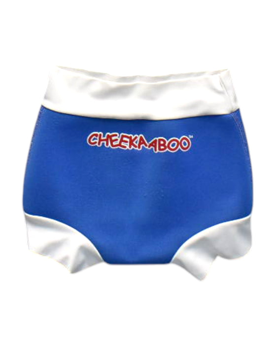 A Blue Swim Diapers from Cheekaaboo in size M for neutral. (Back View)
