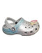 A Silver Slip Ons from Crocs in size 3T for girl. (Front View)