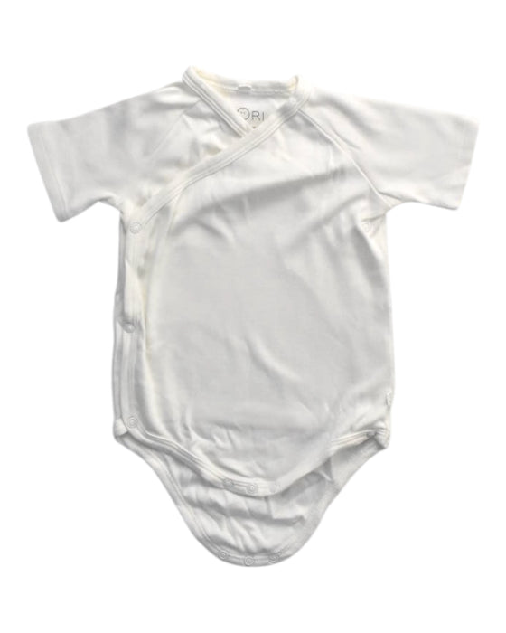 A White Short Sleeve Bodysuits from Mori in size 12-18M for boy. (Front View)