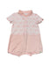 A Pink Short Sleeve Rompers from Le Petit Society in size 6-12M for girl. (Front View)