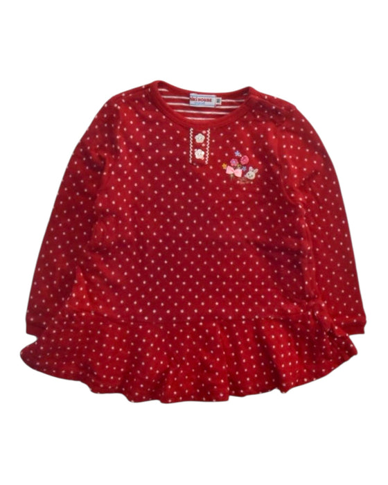 A Red Long Sleeve Dresses from Miki House in size 2T for girl. (Front View)