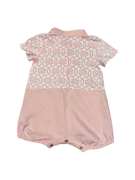 A Pink Short Sleeve Rompers from Le Petit Society in size 6-12M for girl. (Back View)