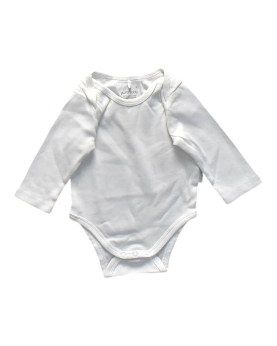 A White Long Sleeve Bodysuits from Purebaby in size 0-3M for neutral. (Front View)