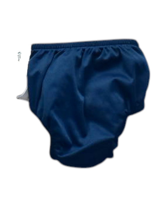A Navy Swim Diapers from Green Sprouts in size 3-6M for boy. (Back View)