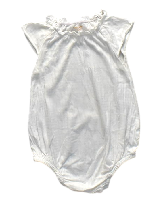A White Sleeveless Bodysuits from Le Petit Society in size 6-12M for neutral. (Front View)