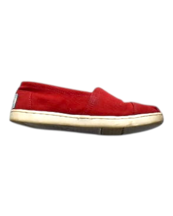 A Red Slip Ons from Toms in size 6T for neutral. (Front View)