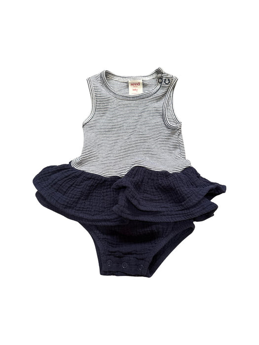 A Navy Sleeveless Rompers from Seed in size 3-6M for girl. (Front View)