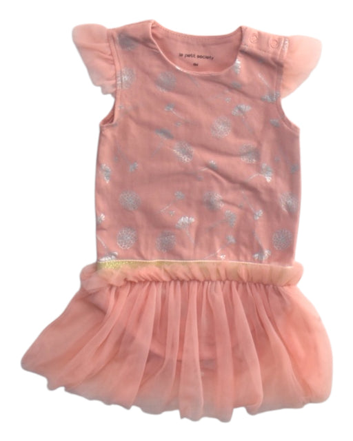A Peach Sleeveless Dresses from Le Petit Society in size 3-6M for girl. (Front View)