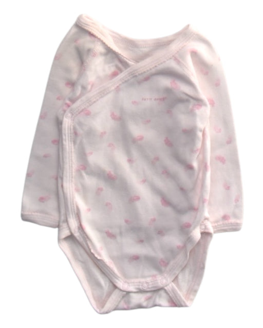 A Pink Long Sleeve Bodysuits from Petit Bateau in size 3-6M for girl. (Front View)