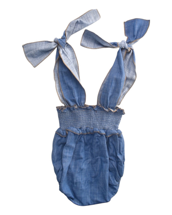 A Blue Sleeveless Rompers from Phi Clothing in size 2T for girl. (Back View)