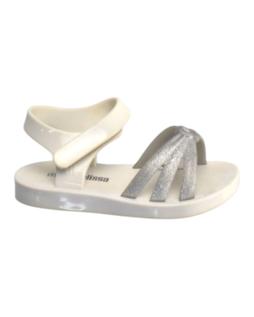 A Silver Sandals from Mini Melissa in size 12-18M for girl. (Front View)