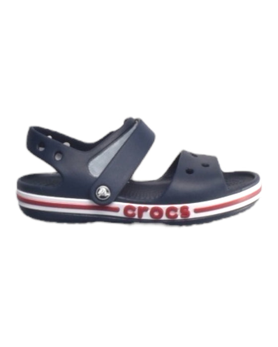 A Navy Sandals from Crocs in size 6T for boy. (Front View)