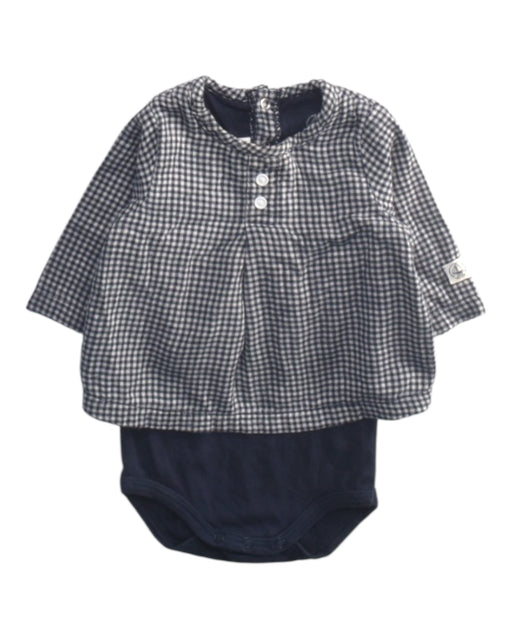 A Navy Long Sleeve Bodysuits from Petit Bateau in size 0-3M for girl. (Front View)