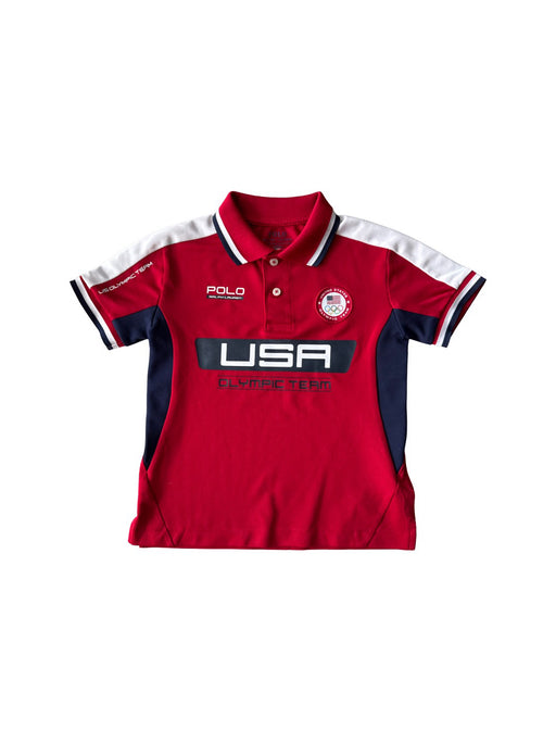 A Red Short Sleeve Polos from Polo Ralph Lauren in size 5T for boy. (Front View)