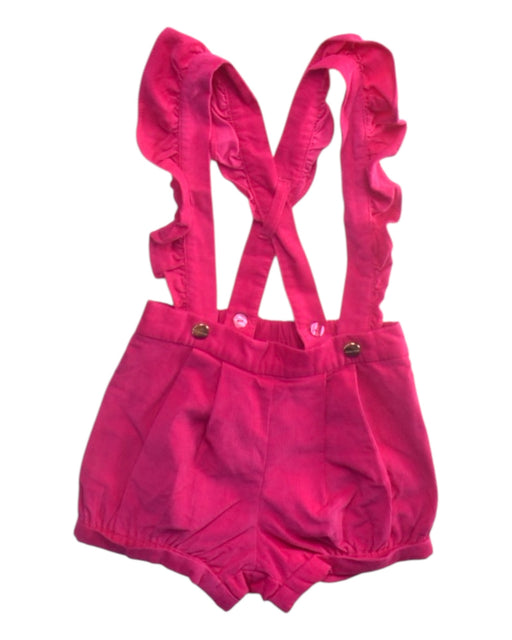 A Pink Overall Shorts from Jacadi in size 2T for girl. (Front View)