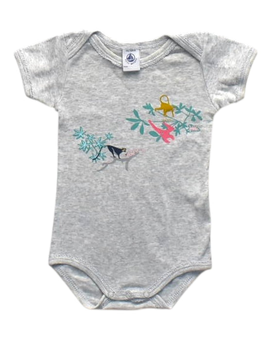 A Grey Short Sleeve Bodysuits from Petit Bateau in size 0-3M for girl. (Front View)