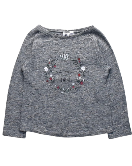 A Grey Long Sleeve Tops from Petit Bateau in size 6T for girl. (Front View)