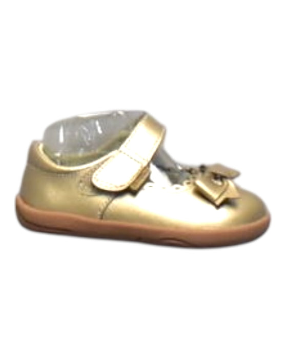 A Gold Flats from pediped in size 12-18M for girl. (Front View)