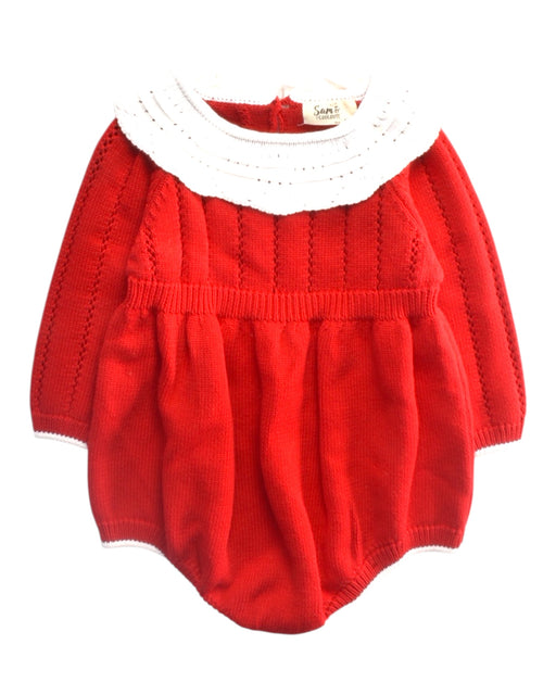 A Red Long Sleeve Rompers from Sam & Louloute in size 3T for girl. (Front View)