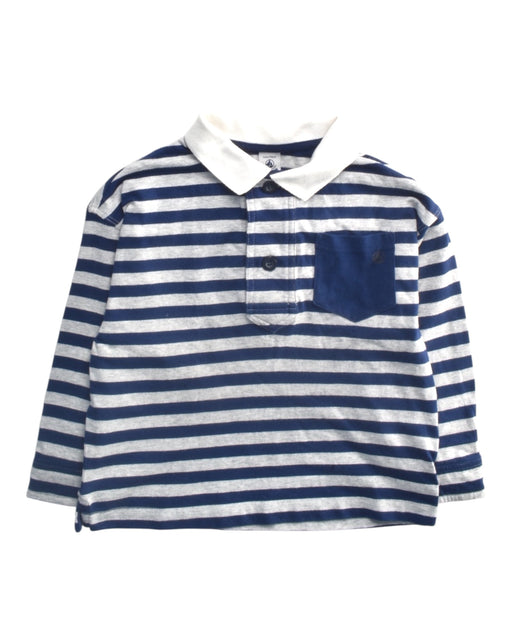 A Navy Long Sleeve Polos from Petit Bateau in size 6T for boy. (Front View)