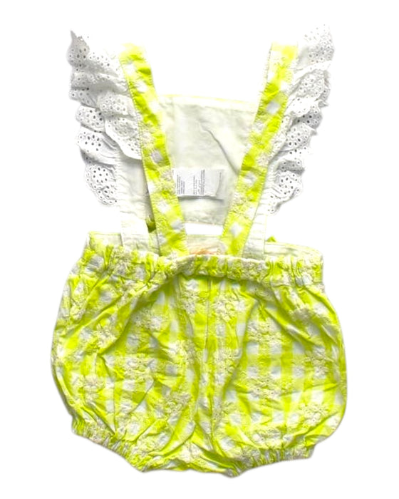 A Yellow Overall Shorts from Gingersnaps in size 6-12M for girl. (Back View)