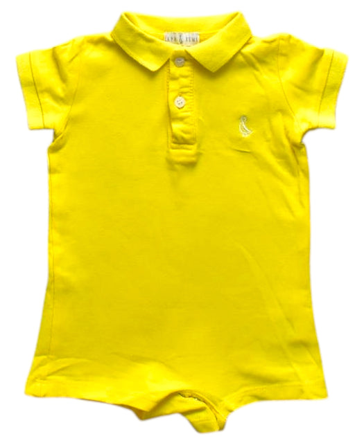 A Yellow Short Sleeve Rompers from Raph and Remy in size 3-6M for girl. (Front View)