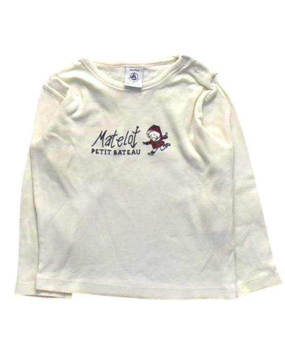 A Ivory Long Sleeve T Shirts from Petit Bateau in size 12-18M for boy. (Front View)