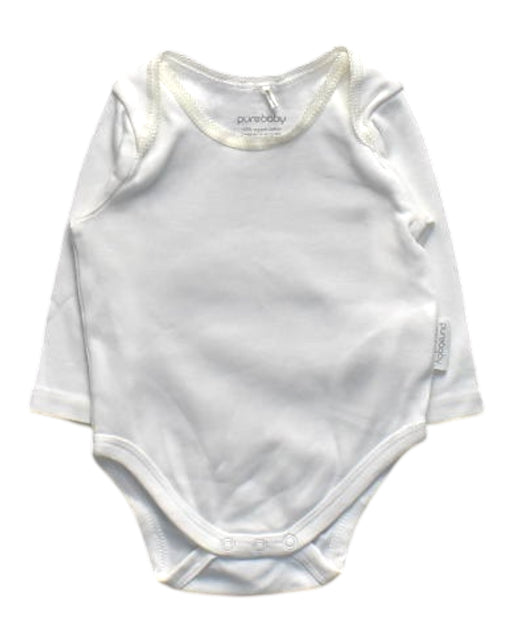 A White Long Sleeve Bodysuits from Purebaby in size Newborn for girl. (Front View)